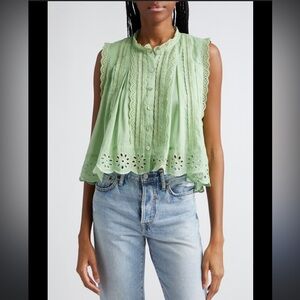 FARM Rio Green Eyelet Lace Sleeveless Top — Size M